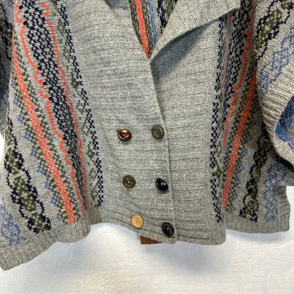 Kerisma Lambswool Gray Multicolor Knit Geometric Print Sweater Shaw Size S/M - Picture 3 of 10